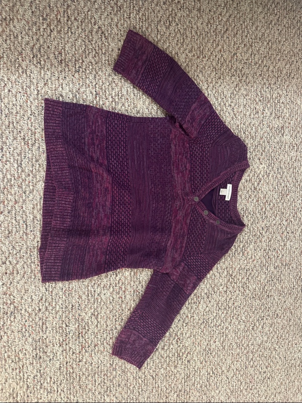 Women's Purple Knit Pullover Sweater with Button Placket